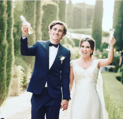 Alain Griezmann's son Antoine Griezmann with his spouse Erika Choperena at their wedding
